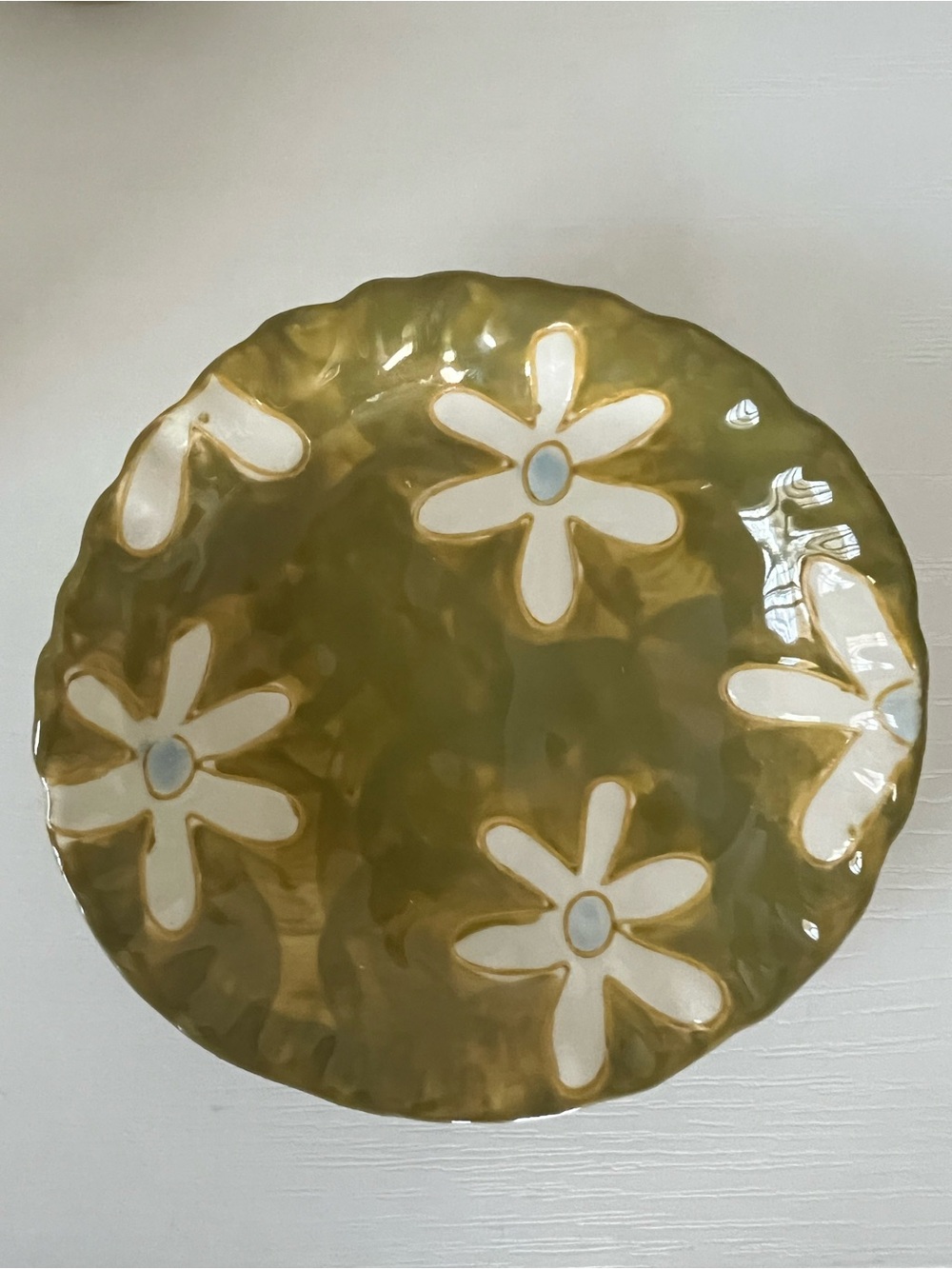 Urban Outfitters Olive Green Ceramic Daisy Plate